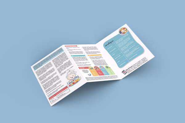 Guia informativo pediátrico dobrável com ilustrações educativas