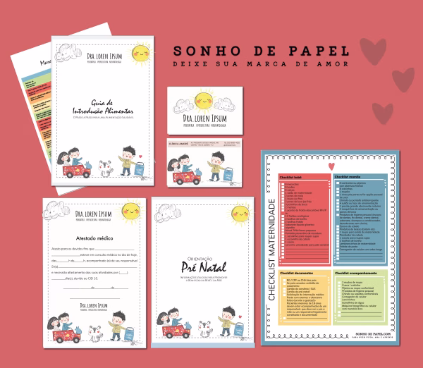 Papelaria pediatra design infantil para consultórios pediátricos com design colorido
